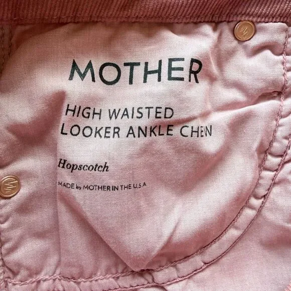 NWT MOTHER Denim High Waisted Looker Ankle Chew in Hopscotch Pink Corduroy Sz 24